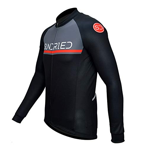 SUNDRIED Manga Larga para Hombre Jersey de Ciclo Bici del Camino de MTB Ropa de la Bicicleta (Negro, L)