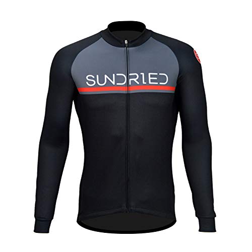 SUNDRIED Manga Larga para Hombre Jersey de Ciclo Bici del Camino de MTB Ropa de la Bicicleta (Negro, L)