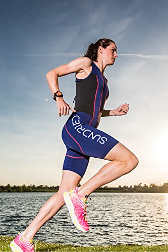 SUNDRIED mujer acolchada Triathlon Tri Suit compresión Duatlón Ejecución de juego de la piel Natación Ciclismo (azul, S)