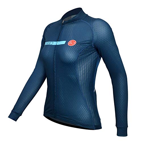 SUNDRIED Mujer Pro Range Maillot de Ciclismo Manga Larga Camiseta de Bicicleta para Bicicleta de Pista Ropa de Ciclismo Profesional (Azul, M)