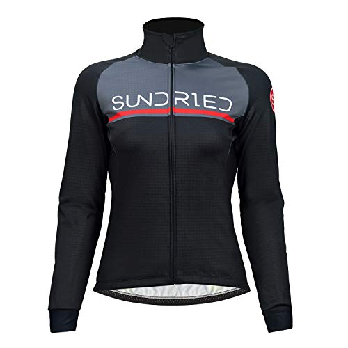 SUNDRIED para Mujer Chaqueta térmica de Ciclo a Prueba de Viento Impermeable Mejor para el frío y la Bici de Carretera Bicicleta de montaña (Negro, M)