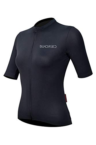 SUNDRIED Telas Carretera Jersey Ciclo Mujer de Manga Corta Negro Premium Ropa Moto Italiana de Lujo y MTB (Negro, S)