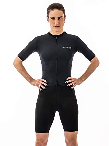 SUNDRIED Telas Carretera Jersey Ciclo Mujer de Manga Corta Negro Premium Ropa Moto Italiana de Lujo y MTB (Negro, S)