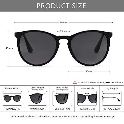 SUNGAIT Gafas de Sol Polarizadas Mujer Hombre Retro Redondas Unisex UV400 Proteccion(Marco Negro/Lente Gris)-SGT567