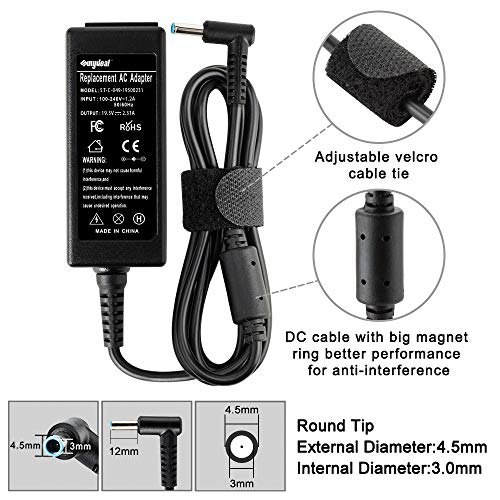 SUNYDEAL Cargador para Portátil HP 45W, Adaptador AC/Suministro de Cable de alimentación para HP Stream 11 13 14;Pavilion 11 13 15;Split 13;HP 719309-001 741727-001 HSTNN-CA40; 19.5V 2.31A;4.5mm*3mm