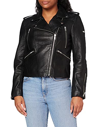 Superdry LS Essentials Biker Chaqueta, Negro (Black 02a), L para Mujer