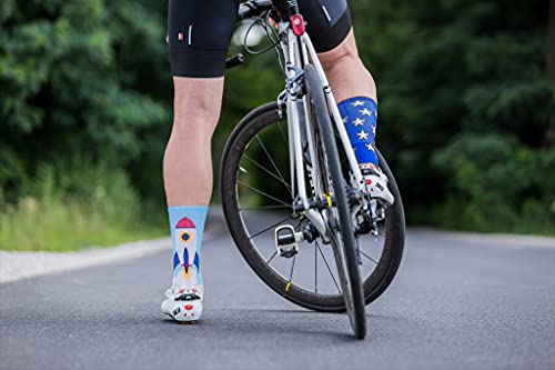 Support Calcetines de ciclismo para hombre, tecnología transpirable de fibra antideslizante, unisex, divertidos patrones de ciclista, The Rocket, 8-9 UK / 42-44 EU