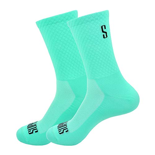 SUPPORT Calcetines de Ciclismo para Hombres tecnología Transpirable Fibra Antideslizante Divertidos Unisex Ciclistas para Senderismo, Caminata, Escalada, Ciclismo, Azure 42-44 EU