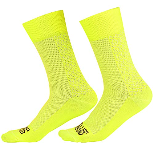 SUPPORT Calcetines de ciclismo súper ligeros para hombre, tecnología transpirable, fibra antideslizante, unisex, accesorios para ciclistas, senderismo, escalada, ciclismo, equitación, Fluo, 8-9