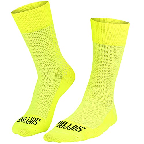 SUPPORT Calcetines de ciclismo súper ligeros para hombre, tecnología transpirable, fibra antideslizante, unisex, accesorios para ciclistas, senderismo, escalada, ciclismo, equitación, Fluo, 8-9