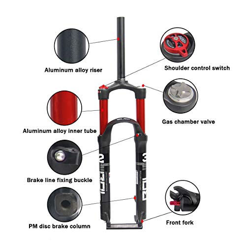 Suspension Fork Horquilla neumática de Carbono,suspensión Bicicleta de montaña Bicicleta MTB Horquilla Tubo de dirección de Carbono, Horquilla neumática con Amortiguador de aleación de Aluminio