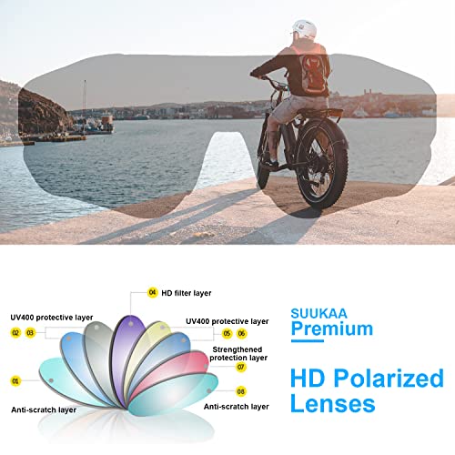 SUUKAA Ciclismo Gafas CE Certificación Polarizadas con 3 Lentes Intercambiables UV 400 Gafas,Corriendo,Moto,MTB Bicicleta Montaña,Camping y Actividades al Aire Libre para Hombres y Mujeres TR-90