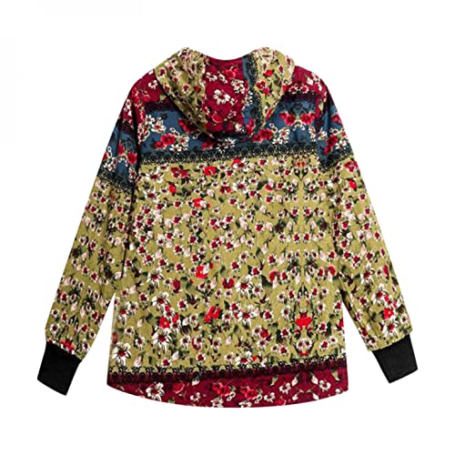 Sweatshirt Invierno con Impresión Estampada Forro Polar con Botones Mujer Cálidos de Vellón Algodón Rosa Retro Casual Cálida Camisas Ropa de Gran Tamaño Traje de Entretiempo Cortavientos Otoño