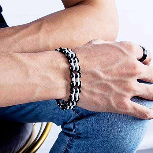 SWEET Pulsera Hombre Acero Inoxidable Dorada, Elegante De Acero Inoxidable Moto Biker Cadena Pulsera 8,5 Pulgadas para Hombre Chico Gran Idea de Regalo Pulsera Hombre