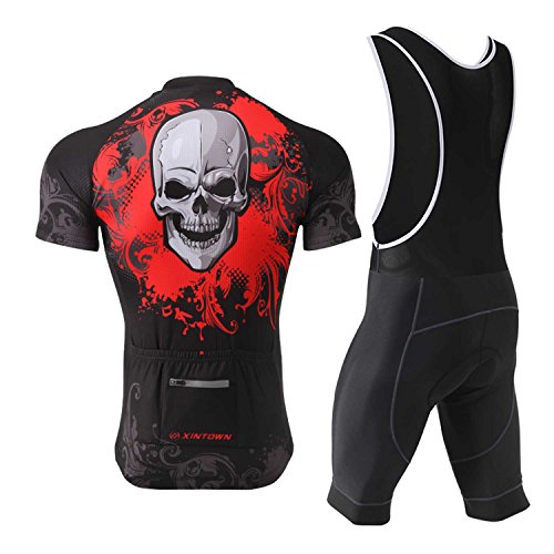 SXSHUN Maillots de Ciclismo para Hombres Conjunto de Ciclismo Camiseta + Culotte Traje de Bicicleta para Verano Fresco Transpirable, Esqueleto Rojo, L