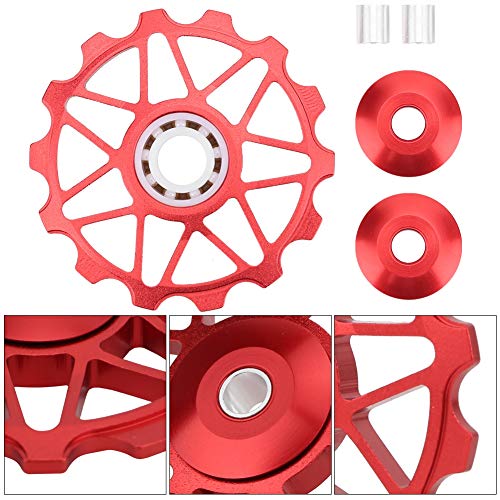 T best Rodamientos de cerámica para Bicicleta, 14T Mountain Road Bike Rodamientos de cerámica de Metal Desviador Trasero Guía Rodillo Equipo de Ciclismo(Rojo)