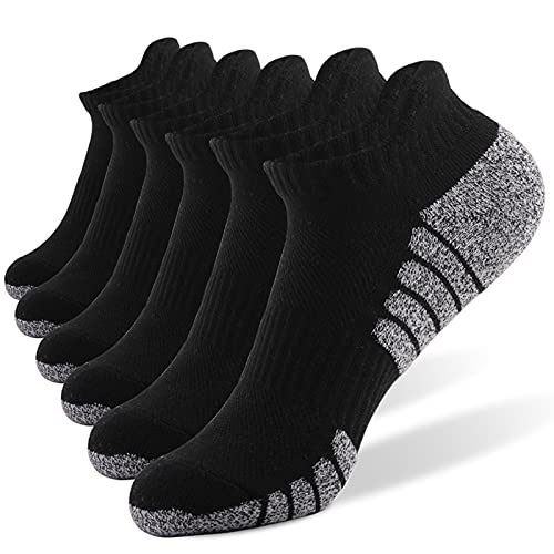 T WILKER 6 Pares Calcetines Running Deportivos Hombre Mujer Calcetine Para Correr de Algodón Malla Transpirable Acolchado Elásticos Efecto Amortiguación Ciclismo Gym Tobillero Calcetines Cortos