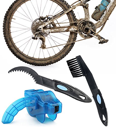 T-wilker Limpiador de Cadena de Bicicleta, combinación de cepillos de limpieza y guantes de látex y ToallasCadena de Bici Herramienta de Limpieza rápido Limpiador（azul transparente）