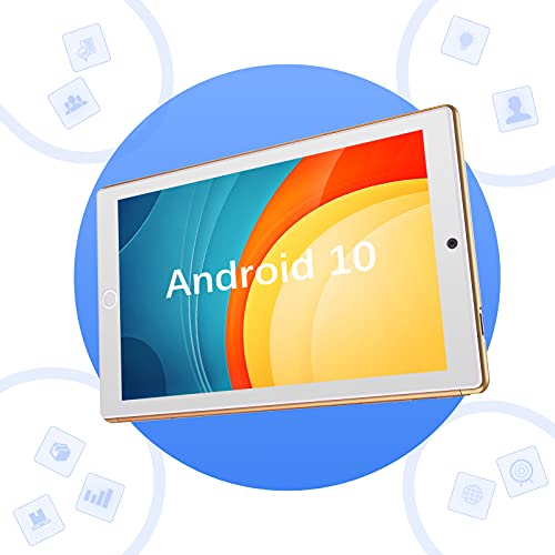 Tablet 10 Pulgadas Android 10.0 - YUMKEM Tableta 8 núcleos 4GB RAM 64GB ROM con | WiFi | Bluetooth | GPS | MicroSD 4-128 GB, Teclado Bluetooth/ratón inalambrico/Funda de Tablet - Oro