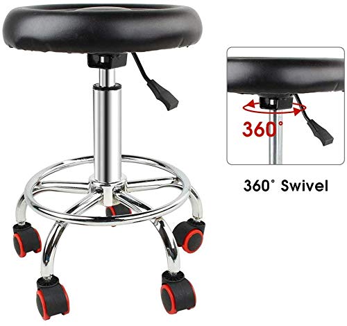 Taburete con Ruedas Taburete Giratorio con Ruedas Taburete de Bar Taburete de Trabajo Taburete cosmético Sillón de Masaje SPA Asiento Giratorio hidráulico Altura Ajustable, 32cm de diámetro