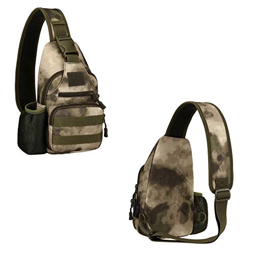 Táctical Mochila de Pecho con Puerto de Carga USB con Bolsillo de Botella de Mochila de Hombro Mochila de Bandolera Estilo Militar Impermeable para Correr Senderismo Ciclismo Camping (Camuflaje-A)