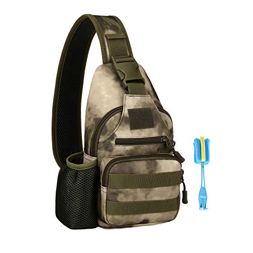 Táctical Mochila de Pecho con Puerto de Carga USB con Bolsillo de Botella de Mochila de Hombro Mochila de Bandolera Estilo Militar Impermeable para Correr Senderismo Ciclismo Camping (Camuflaje-A)