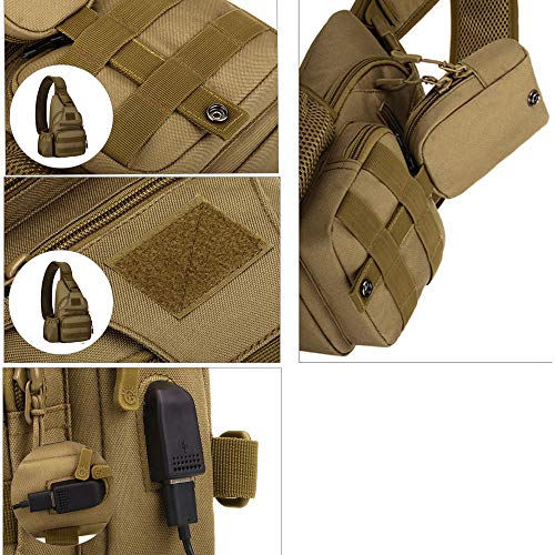 Táctical Mochila de Pecho con Puerto de Carga USB con Bolsillo de Botella de Mochila de Hombro Mochila de Bandolera Estilo Militar Impermeable para Correr Senderismo Ciclismo Camping (Camuflaje-A)