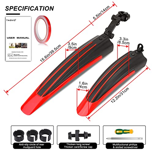 TAGVO Guardabarros Bicicleta, 2-Piezas Universal Cubierta Completa Espesa Widen Guardabarros Delantero y Trasero de Bicicleta, Guardabarros Ajustable portátil para Bicicleta de montaña y Carretera