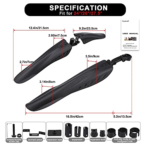 TAGVO Guardabarros Bicicleta, Cubierta Completa Universal Espesar Guardabarros de Bicicleta Widen Juego de Bicicleta de montaña Guardabarros Delantero y Trasero Ajustable Guardabarros de Bicicleta