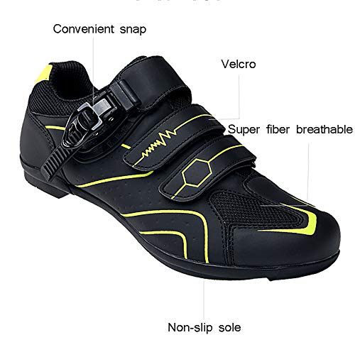 tangjiu Zapatillas de Ciclismo Antideslizantes, Zapatillas de Bicicleta de Carretera y Montaña de Fibra de Carbono Transpirables, Zapatillas Deportivas Asistidas con Tiras Reflectantes (Azul,42)