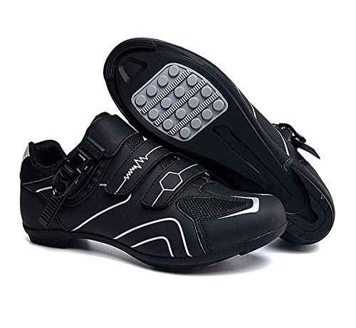 tangjiu Zapatillas de Ciclismo Antideslizantes, Zapatillas de Bicicleta de Carretera y Montaña de Fibra de Carbono Transpirables, Zapatillas Deportivas Asistidas con Tiras Reflectantes (Gris,41)