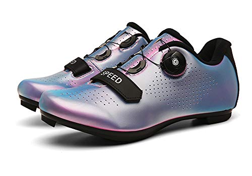 tangjiu Zapatillas de Ciclismo con Tacos, Todas Las Estaciones, Transpirables, Zapatillas Deportivas Profesionales, Zapatillas de Bicicleta de Carretera con Cerradura (Azul,39EU)