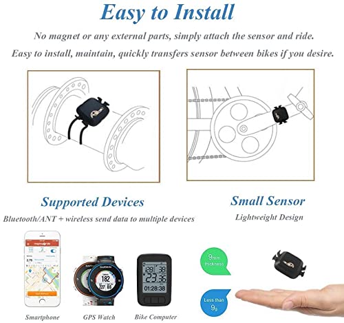 TAOPE Sensor de Cadencia Inalámbrico Bluetooth & ANT+ con doble modo de velocidad y sensor de cadencia