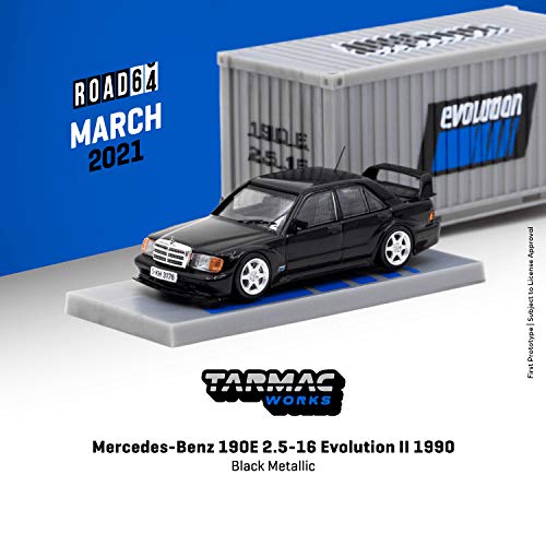 Tarmac T64R-024-BK Mercedes Benz 190E 2.5-16 EVO II negro metálico + contenedor, escala 1:64