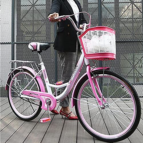 TBNB Bicicleta de Crucero de Playa para jóvenes/Adultos de 24/26 Pulgadas, Bicicleta de Carretera para Mujeres con Canasta y Asiento Trasero, Velocidad única (Rosa 26 Pulgadas)