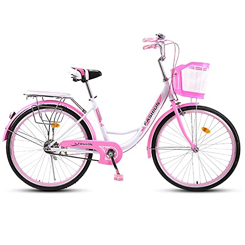 TBNB Bicicleta de Crucero de Playa para jóvenes/Adultos de 24/26 Pulgadas, Bicicleta de Carretera para Mujeres con Canasta y Asiento Trasero, Velocidad única (Rosa 26 Pulgadas)