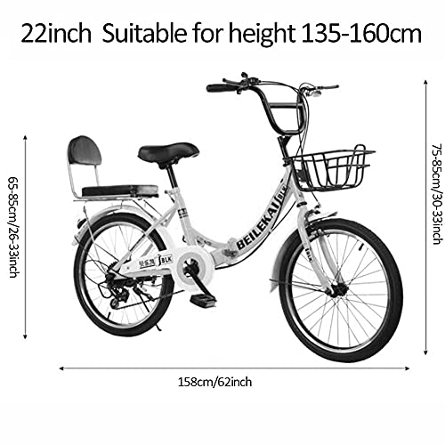 TBNB Bicicleta Plegable para niños de 20-24 Pulgadas, 7 velocidades, Bicicleta de Carretera portátil para Exteriores para niños y niñas, Adolescentes, con Asiento Trasero y Canasta (Rosa 22 pulga