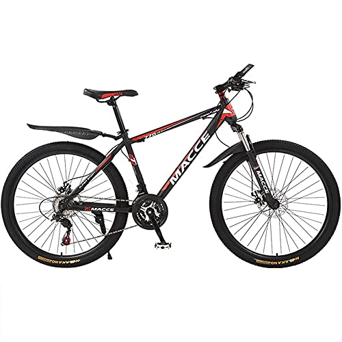 TBNB Bicicletas de montaña de 24/26 Pulgadas, Horquilla de suspensión de 21-27 velocidades, Bicicleta de Carretera con Marco de Acero con Freno de Disco Doble para Hombres y Mujeres (Rojo 26