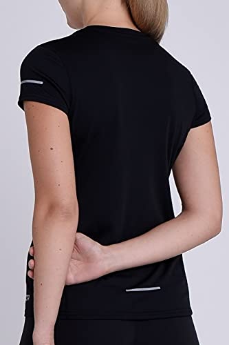 TCA Mujer Top Da Entrenamiento Manga Corta Atómica Quickdry Slim Fit Pro - Black Stealth (Negro), S