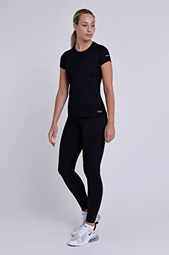 TCA Mujer Top Da Entrenamiento Manga Corta Atómica Quickdry Slim Fit Pro - Black Stealth (Negro), S