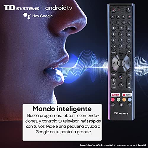 TD Systems K40DLX14GLE Hey Google Model 2021 - Televisores Smart TV 40 Pulgadas Full HD con Google Chromecast built-in, Control por voz y HBBTV, 1100 PCI Hz, 3X HDMI, 2X USB. DVB-T2/C/S2. Televisiones