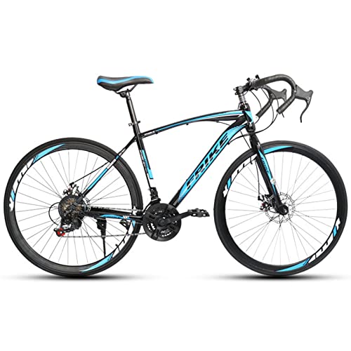 TDHLW Bicicleta de Carretera de Acero con Alto Contenido de Carbono 700C 21 Velocidades Bici de Carreras Bici de Cercanías de la Ciudad Bici Ligera MTB Freno de Disco Bike para Adultos,Azul