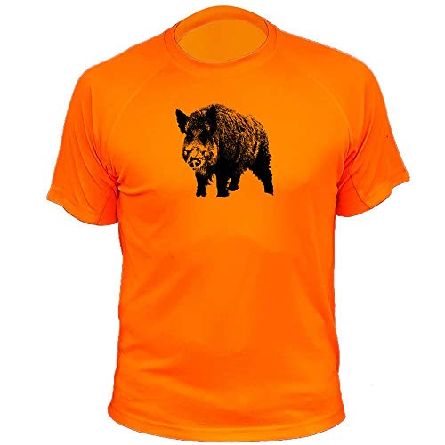 Tee-Shirt Chasse, correa sola, idea regalo cazador, Primavera-Verano, Redondo, Manga Corta, Hombre, color naranja, tamaño S