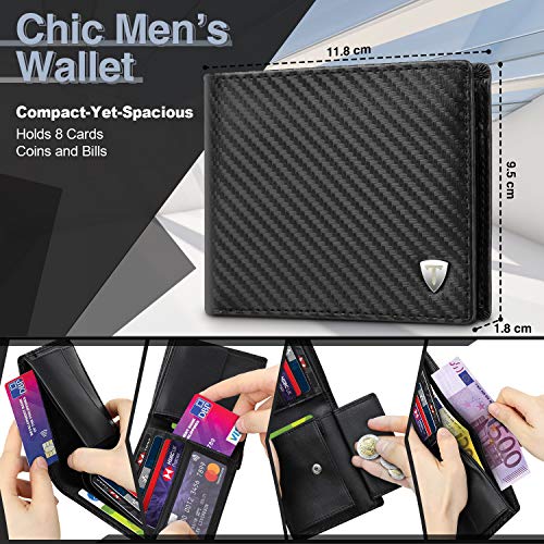 TEEHON Cartera Hombre Billetera Hombre Piel con RIFD Bloqueo Cartera para Hombre con 7 Ranuras para Tarjetas 1 Ranuras para ID 1 Ranuras para Monedas Negro Caja De Regalo para Hombre