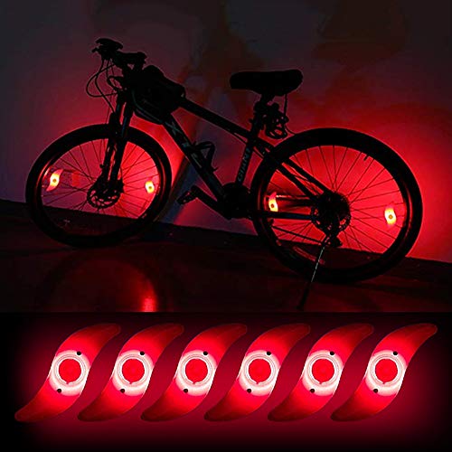 Teguangmei 6pcs LED Luz de Radios de Bicicleta,Luces de Neón a Prueba de Agua con 3 Modos de Parpadeo,Luces de Irradiación de Ruedas de Bicicleta Fáciles de Instalar Para Adultos y Niños,Rojo