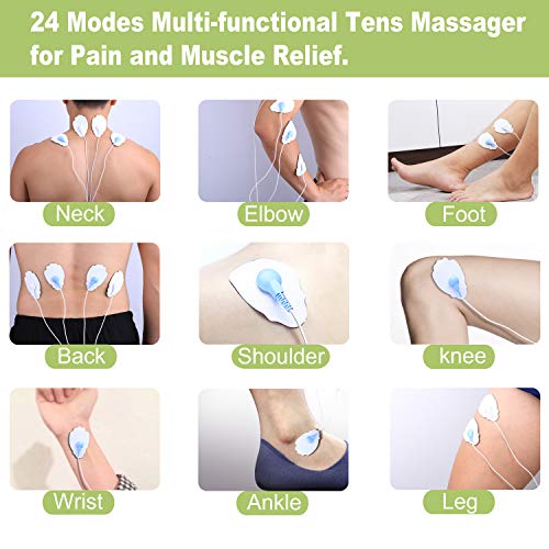 TENS EMS electroestimulador recargable con 24 modos y 4 electrodos, tiene el efecto de la fisioterapia, adecuado para tratar el estrés del cuello, dolor ciático, dolor de espalda y alivio del