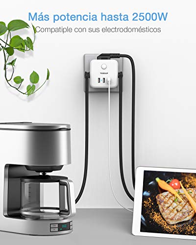 TESSAN Enchufe USB, Cubo Enchufe Multiple Pared con 3 Puertos USB y 3 Tomas, Ladron Enchufes Triple con Interruptor, Cargador USB para Cocina, Casa y Oficina, Compatible con Phone, Blanco