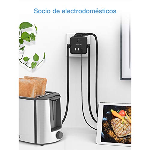 TESSAN Enchufe USB, Enchufes estándar 6 en 1 Ladron Enchufes Triple con 3 puertos USB, Cubo Enchufe Multiple Pared con Interruptor, Cargador USB Compatible con Phone, Pad, Ladron USB