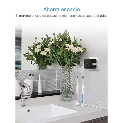 TESSAN Enchufe USB, Enchufes estándar 6 en 1 Ladron Enchufes Triple con 3 puertos USB, Cubo Enchufe Multiple Pared con Interruptor, Cargador USB Compatible con Phone, Pad, Ladron USB