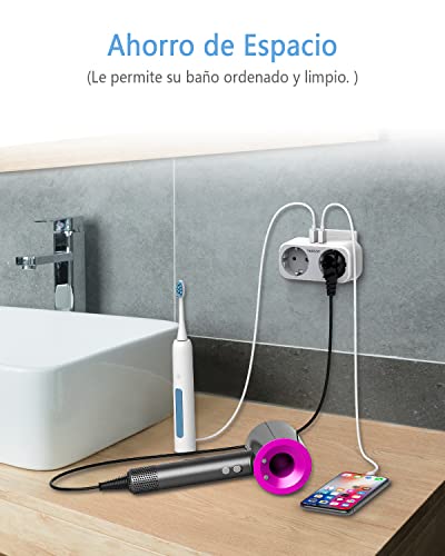 TESSAN Ladron Enchufes USB, 4 en 1 Enchufe Multiple con Doble Enchufe y 2 USB, Ladrones Enchufes Modernos Compatible con Phone, Enchufe Pared Doble con Luz de Recordatorio para el Hogar, Oficina